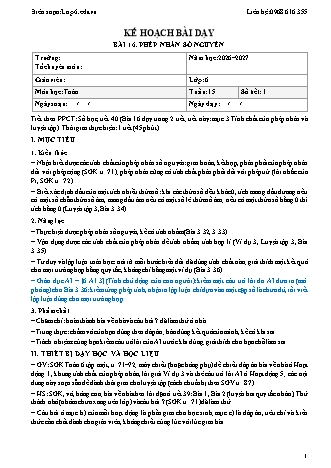 Giáo án Toán lớp 6 sách KNTT - Tuần 15 - Năm học 2026-2027 (Tích hợp năng lực số và AI)
