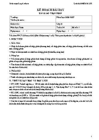 Giáo án Toán lớp 6 sách KNTT - Tuần 24 - Năm học 2026-2027 (Tích hợp năng lực số và AI)