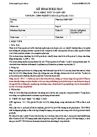 Giáo án Ngữ văn lớp 6 sách KNTT - Tuần 25 - Năm học 2026-2027 (Tích hợp năng lực số và AI)
