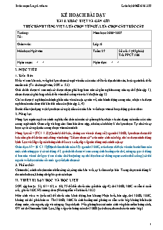 Giáo án Ngữ văn lớp 6 sách KNTT - Tuần 27 - Năm học 2026-2027 (Tích hợp năng lực số và AI)